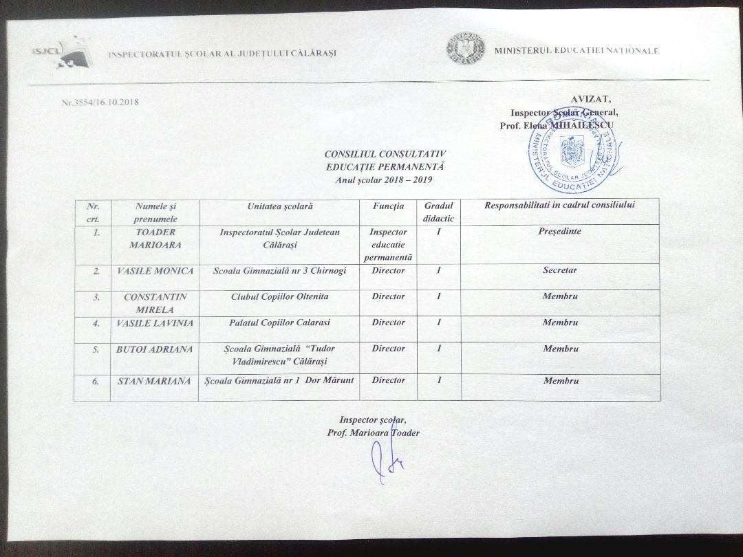 Consiliul consultativ Educatie permanenta 2018 2019